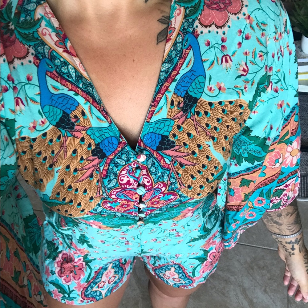 Colorful, boho romper with bell sleeves